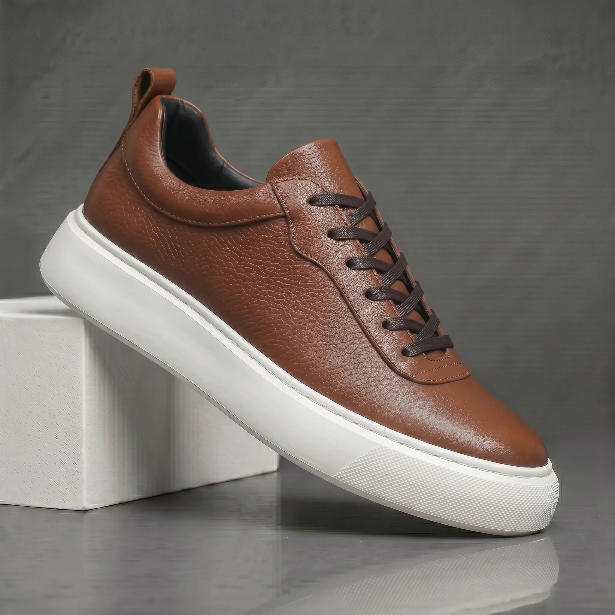 Sneakers Tabac en Cuir Grainé - Tres Confortable - Image 6