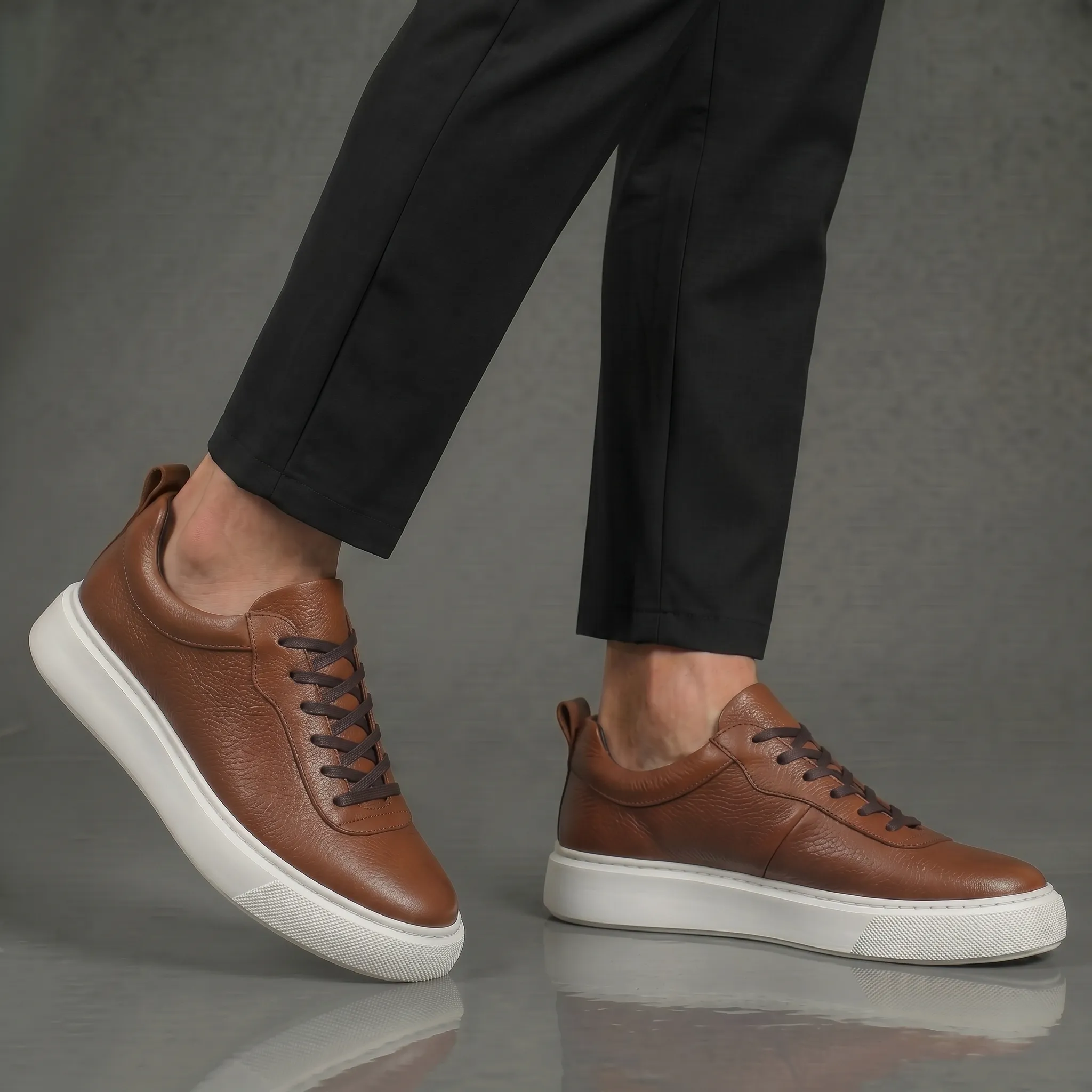 Sneakers Tabac en Cuir Grainé - Tres Confortable - Image 7