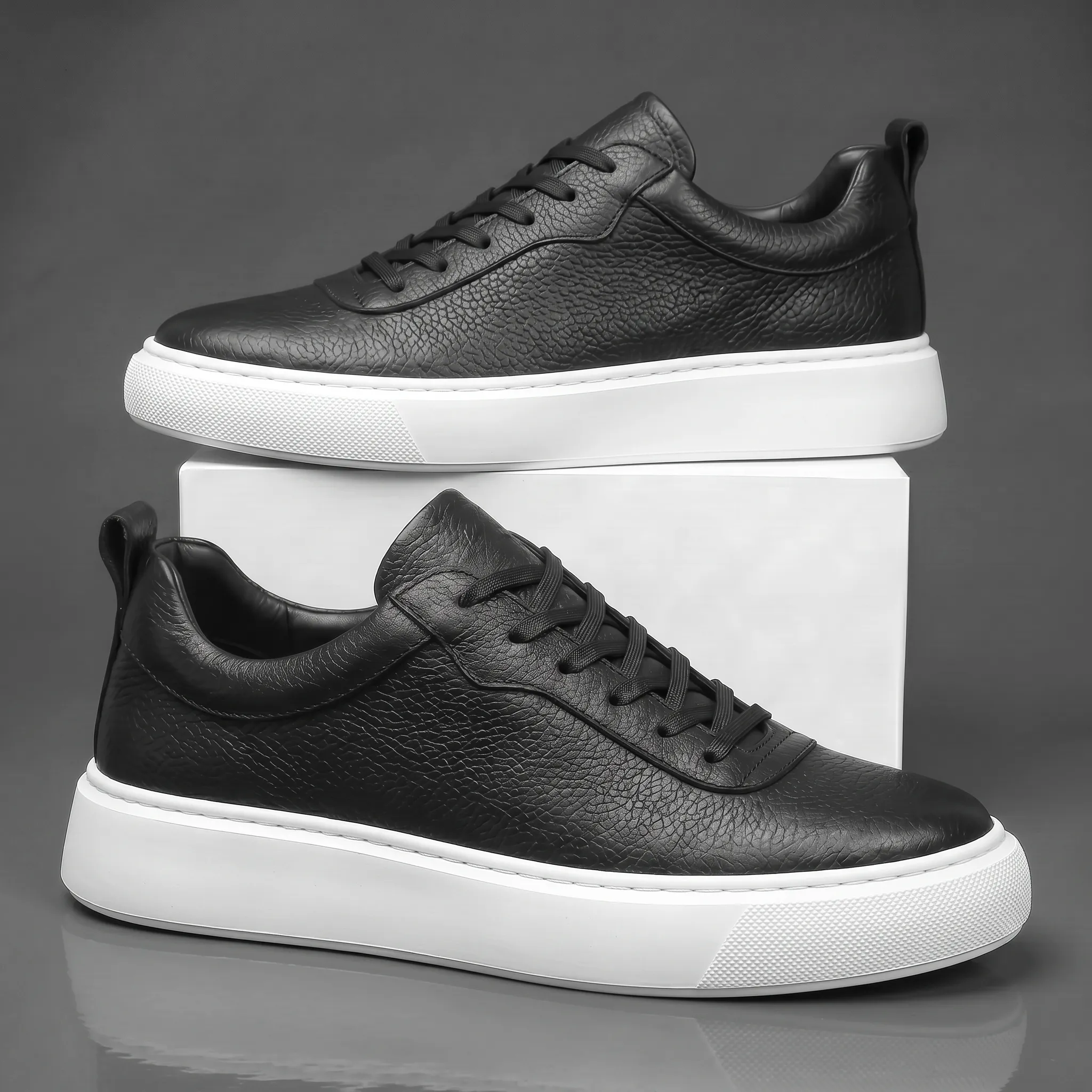 Sneakers Noir en Cuir Grainé - Tres Confortable - Image 3