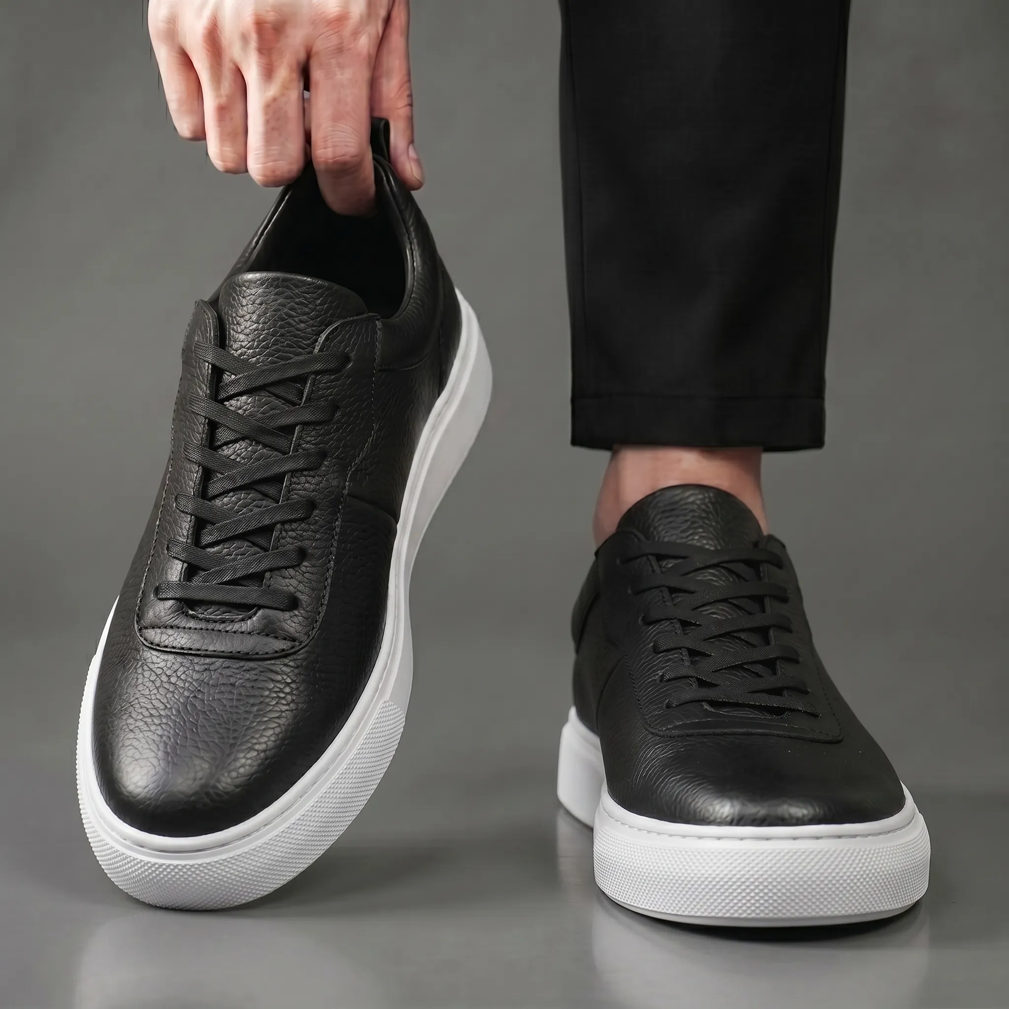 Sneakers Noir en Cuir Grainé - Tres Confortable - Image 5