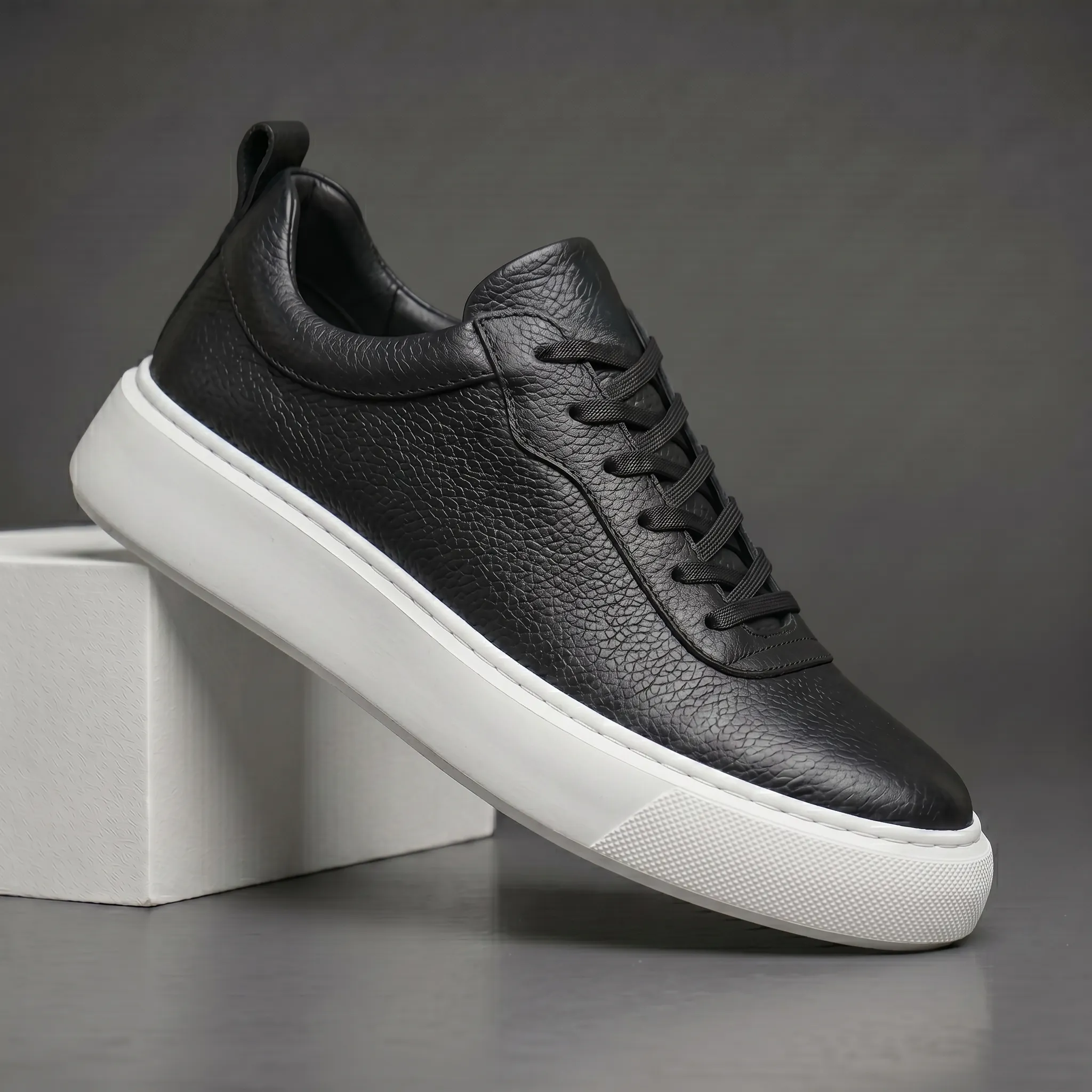 Sneakers Noir en Cuir Grainé - Tres Confortable - Image 6