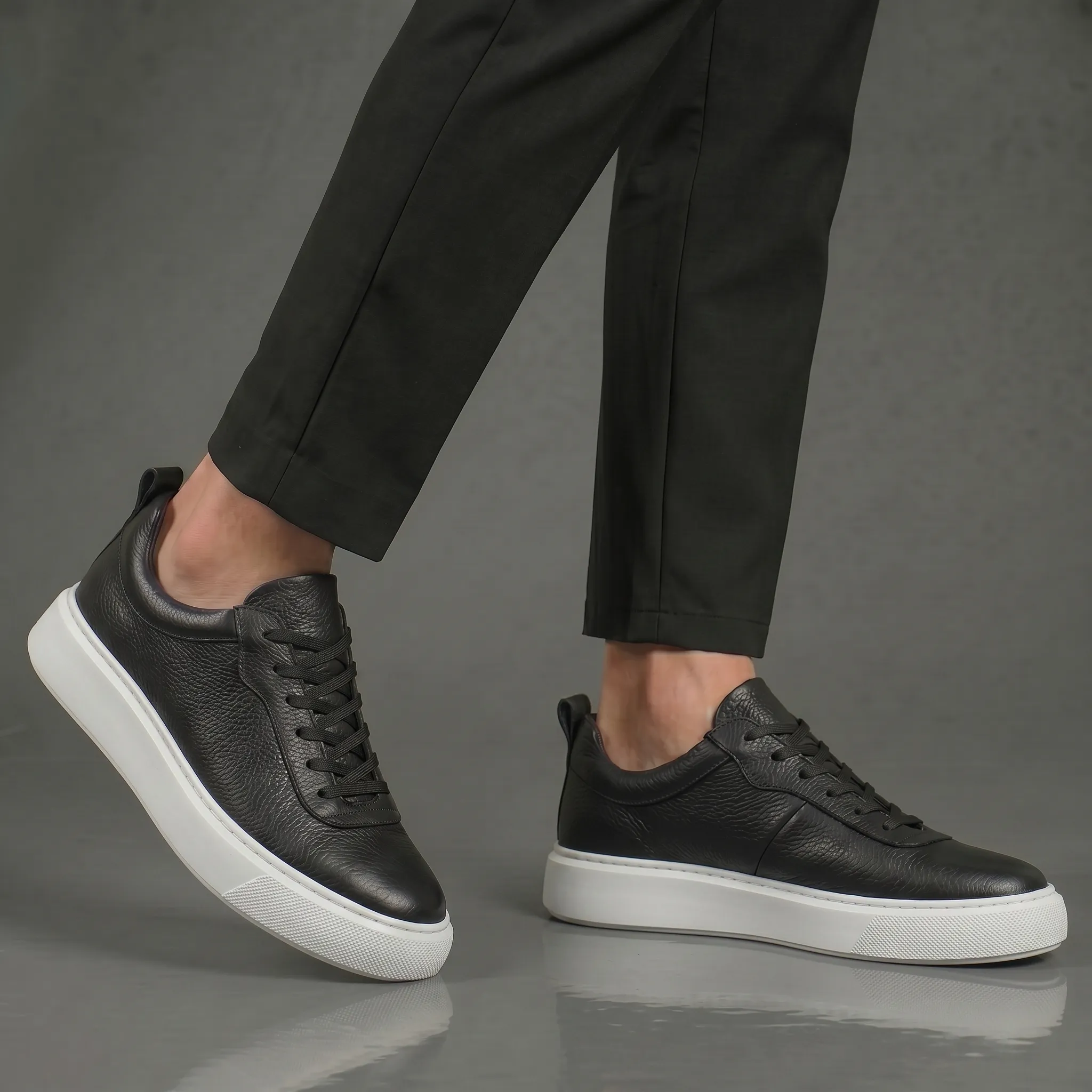 Sneakers Noir en Cuir Grainé - Tres Confortable - Image 7