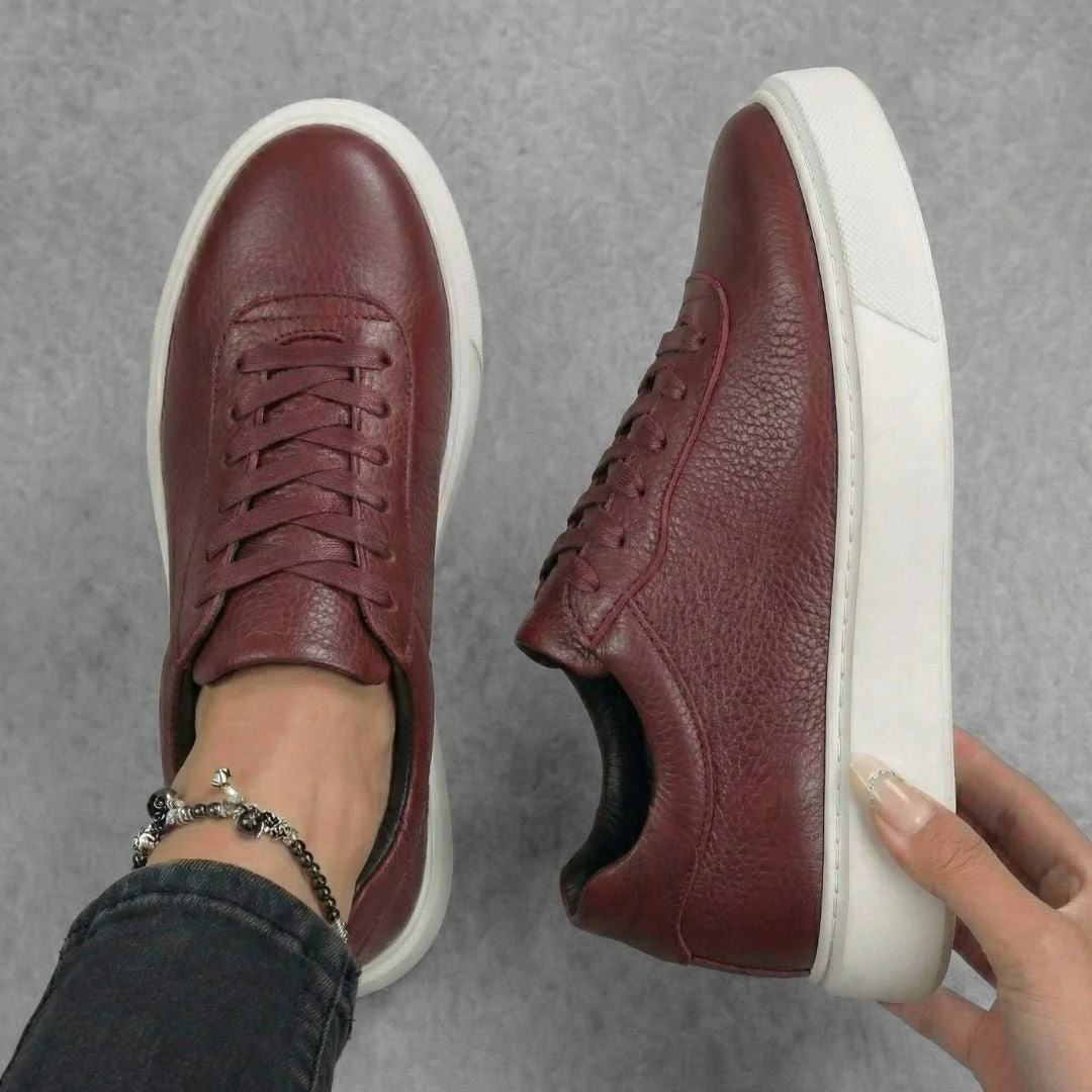 Sneakers Bordeaux en Cuir Grainé Tres Confortable - Femme - Image 3