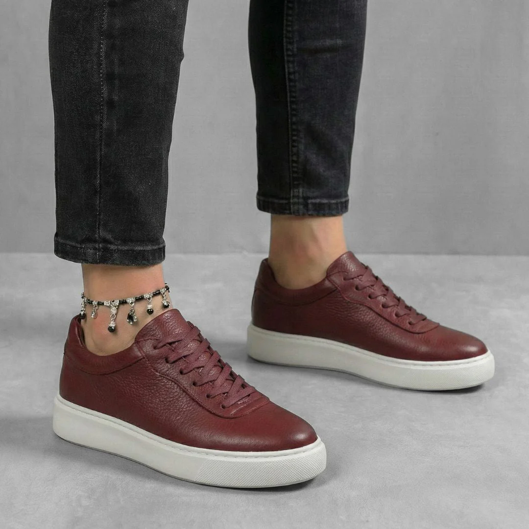 Sneakers Bordeaux en Cuir Grainé Tres Confortable - Femme - Image 4