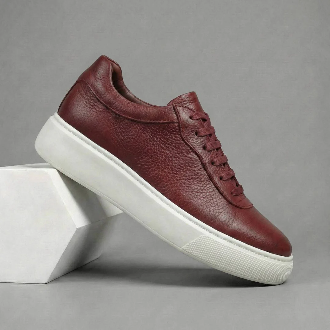 Sneakers Bordeaux en Cuir Grainé Tres Confortable - Femme - Image 5