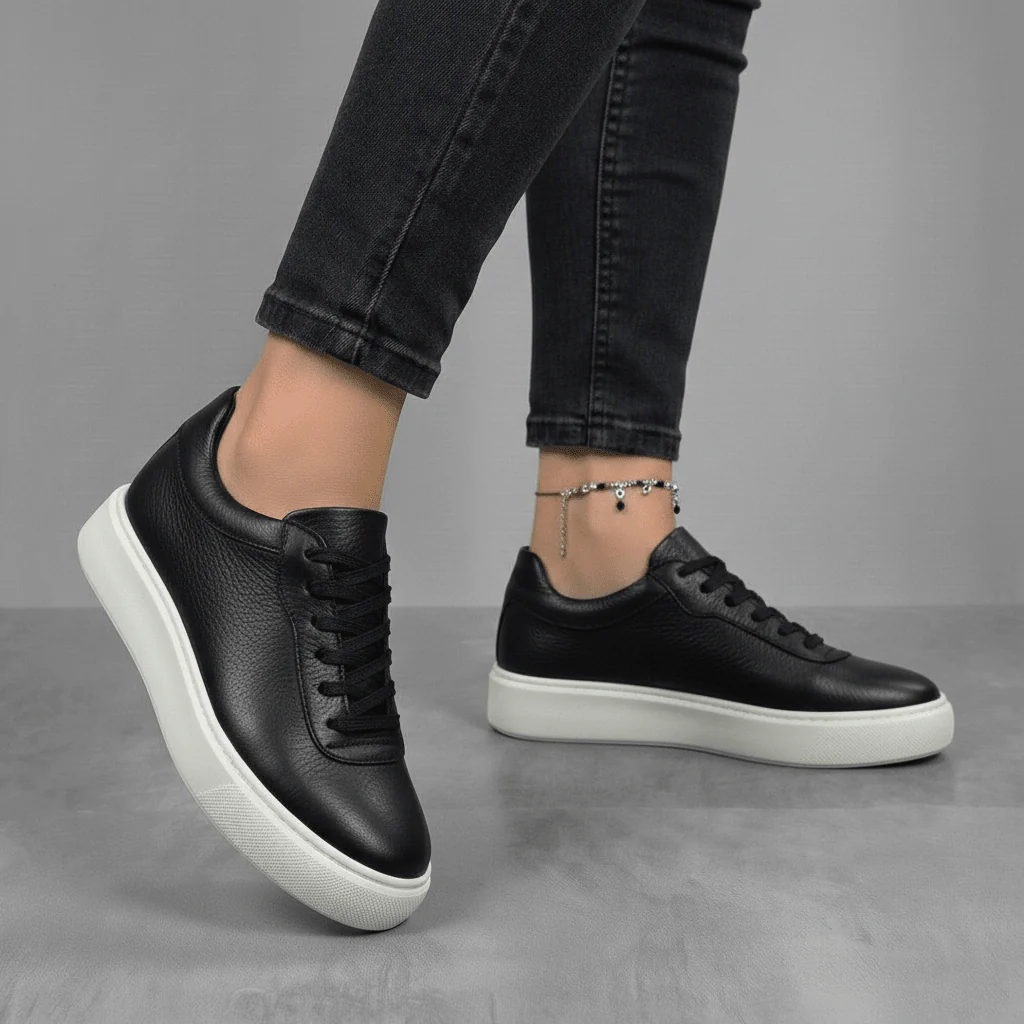 Sneakers Noir en Cuir Grainé Tres Confortable - Femme - Image 3