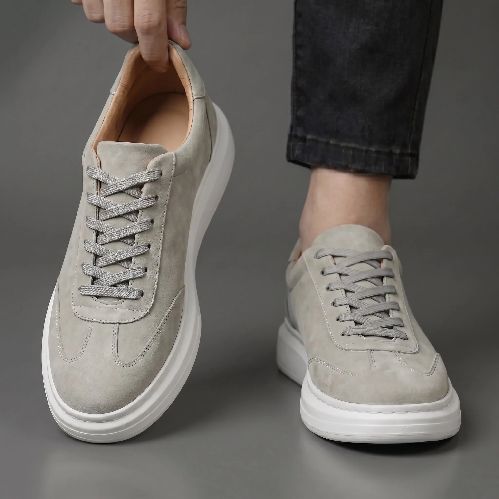ZENTO : Sneakers Gris en Daim - Tres Confortable - Image 5