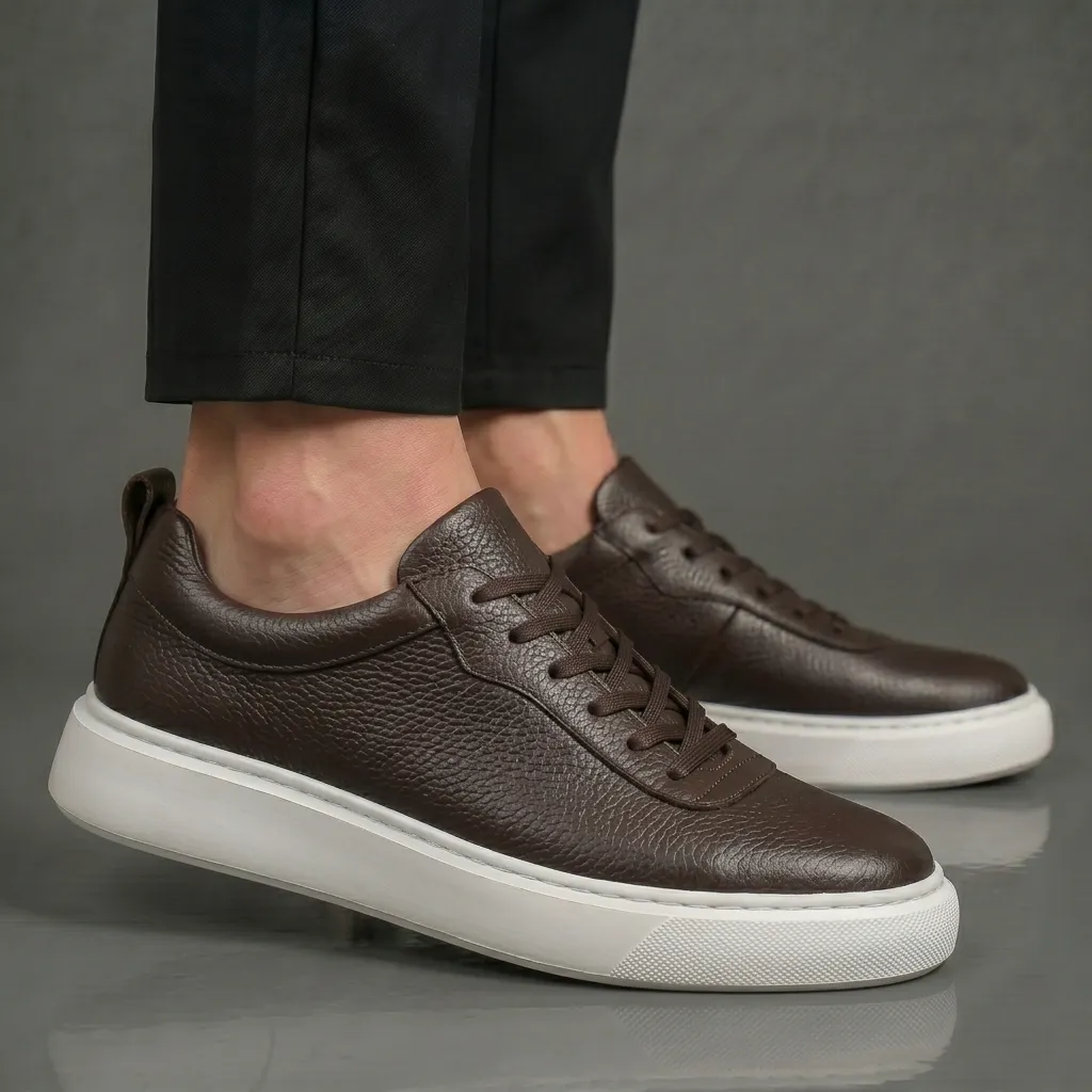 Sneakers Marron en Cuir  - Semelle Légère Confortable