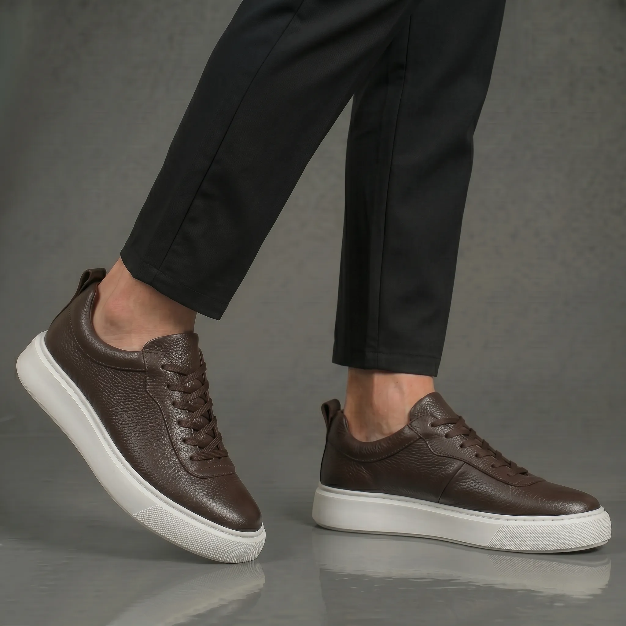 Sneakers Marron en Cuir  - Semelle Légère Confortable - Image 2
