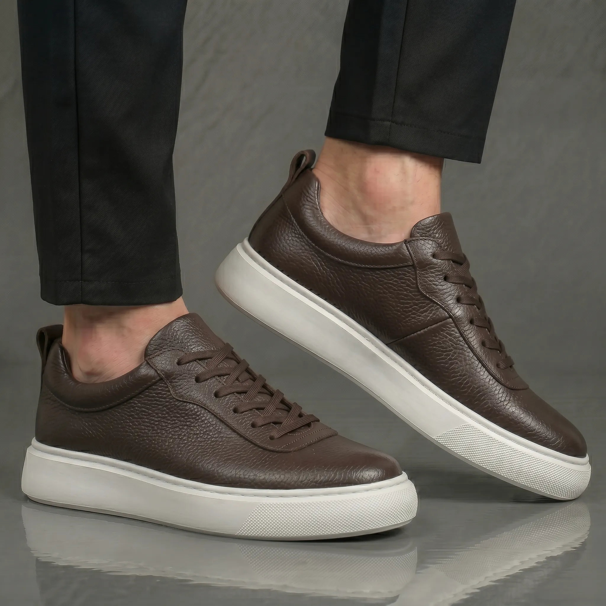 Sneakers Marron en Cuir  - Semelle Légère Confortable - Image 3