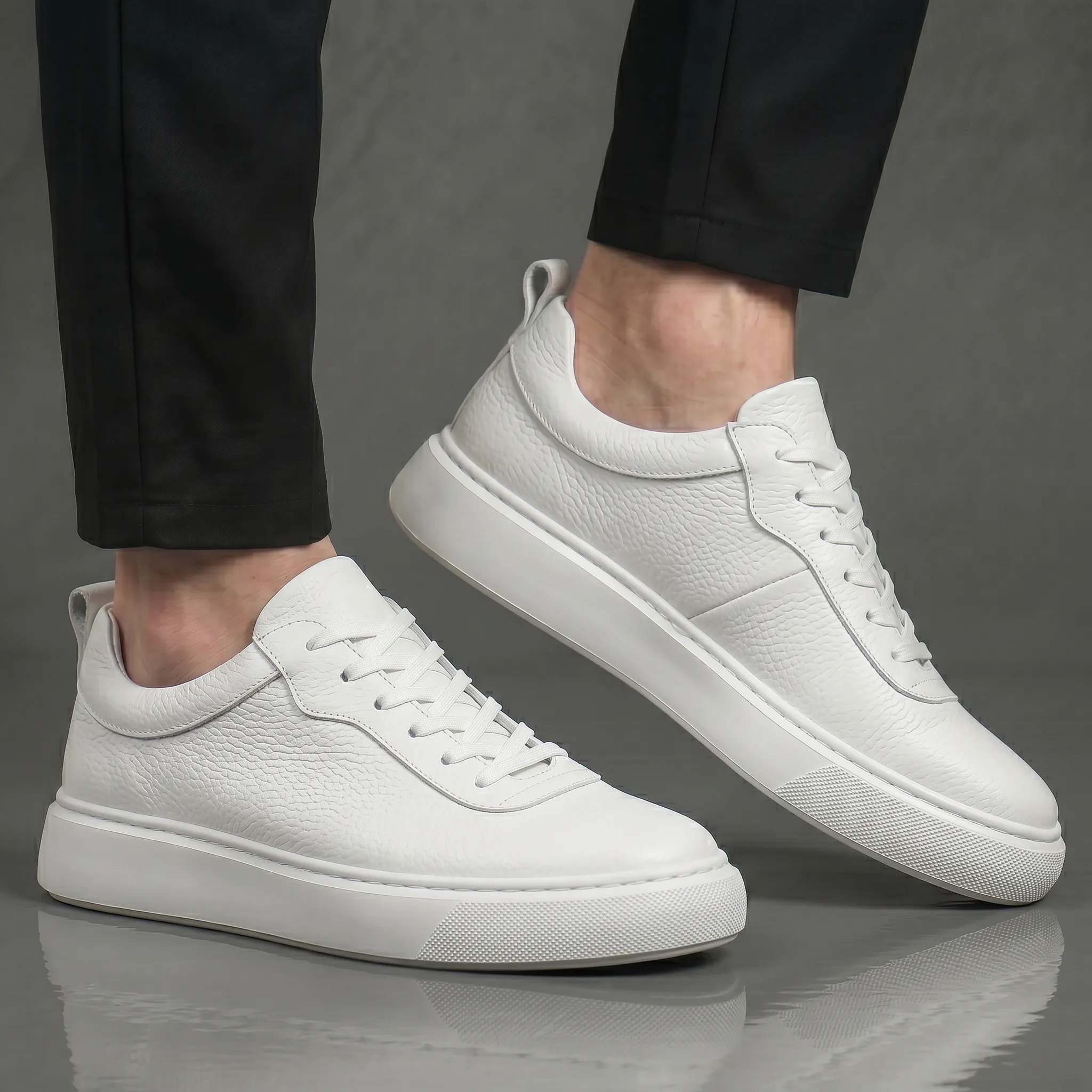 Sneakers Blanc en Cuir  - Semelle Légère Confortable - Image 2
