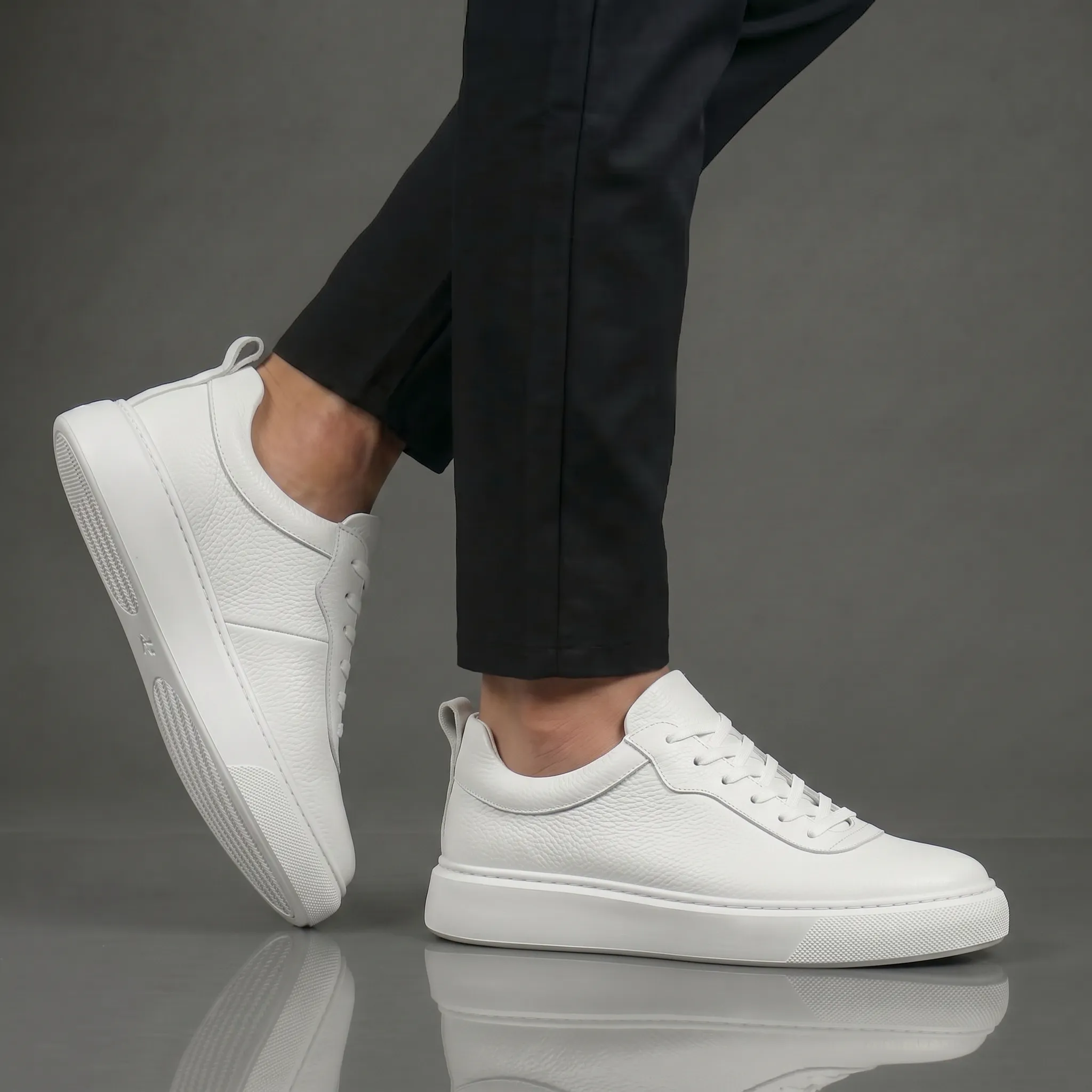 Sneakers Blanc en Cuir  - Semelle Légère Confortable - Image 3