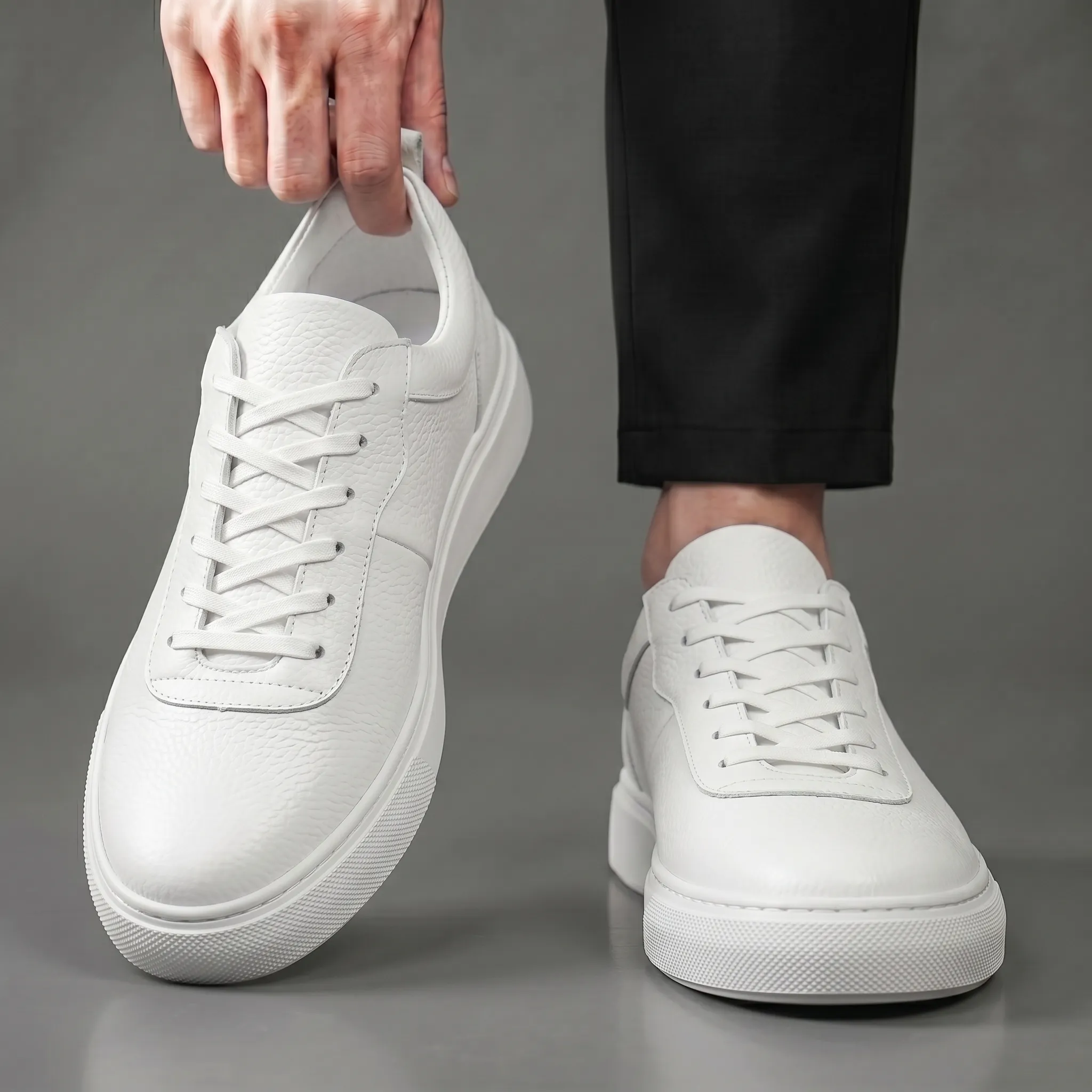 Sneakers Blanc en Cuir  - Semelle Légère Confortable - Image 4
