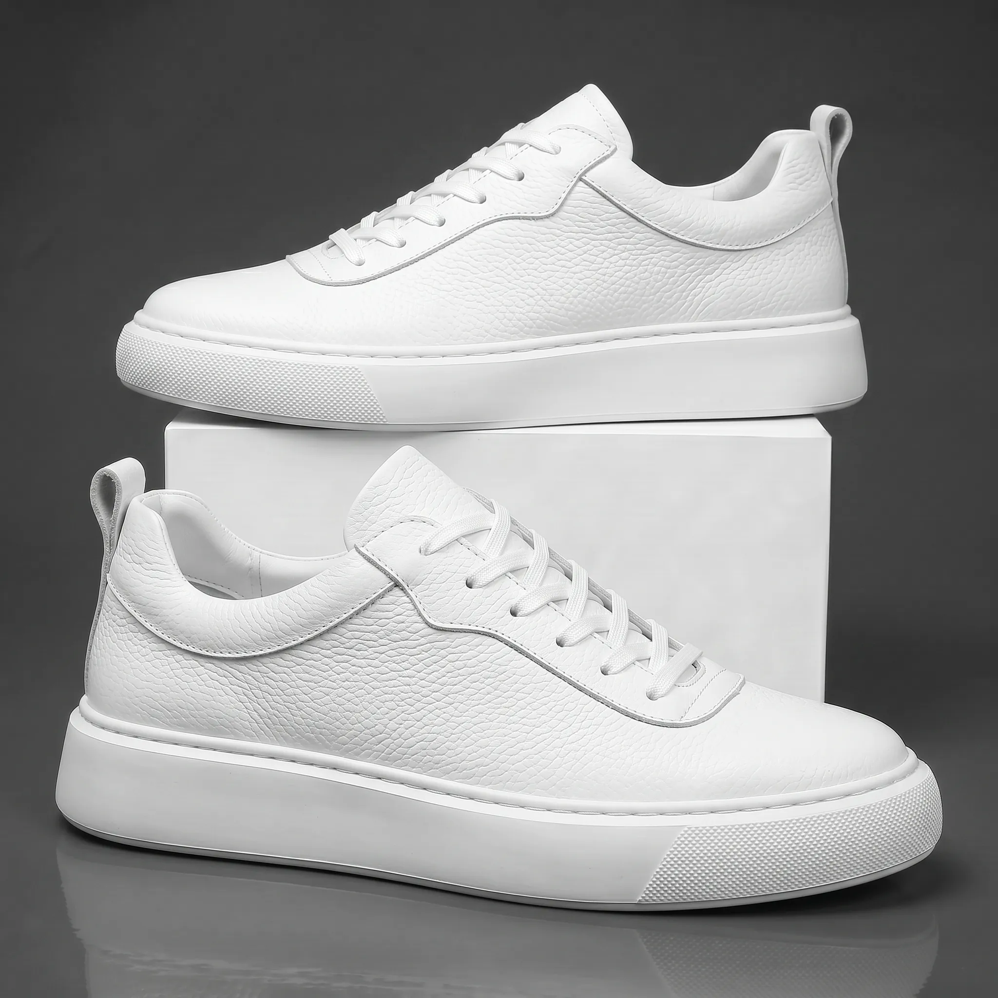 Sneakers Blanc en Cuir  - Semelle Légère Confortable - Image 5