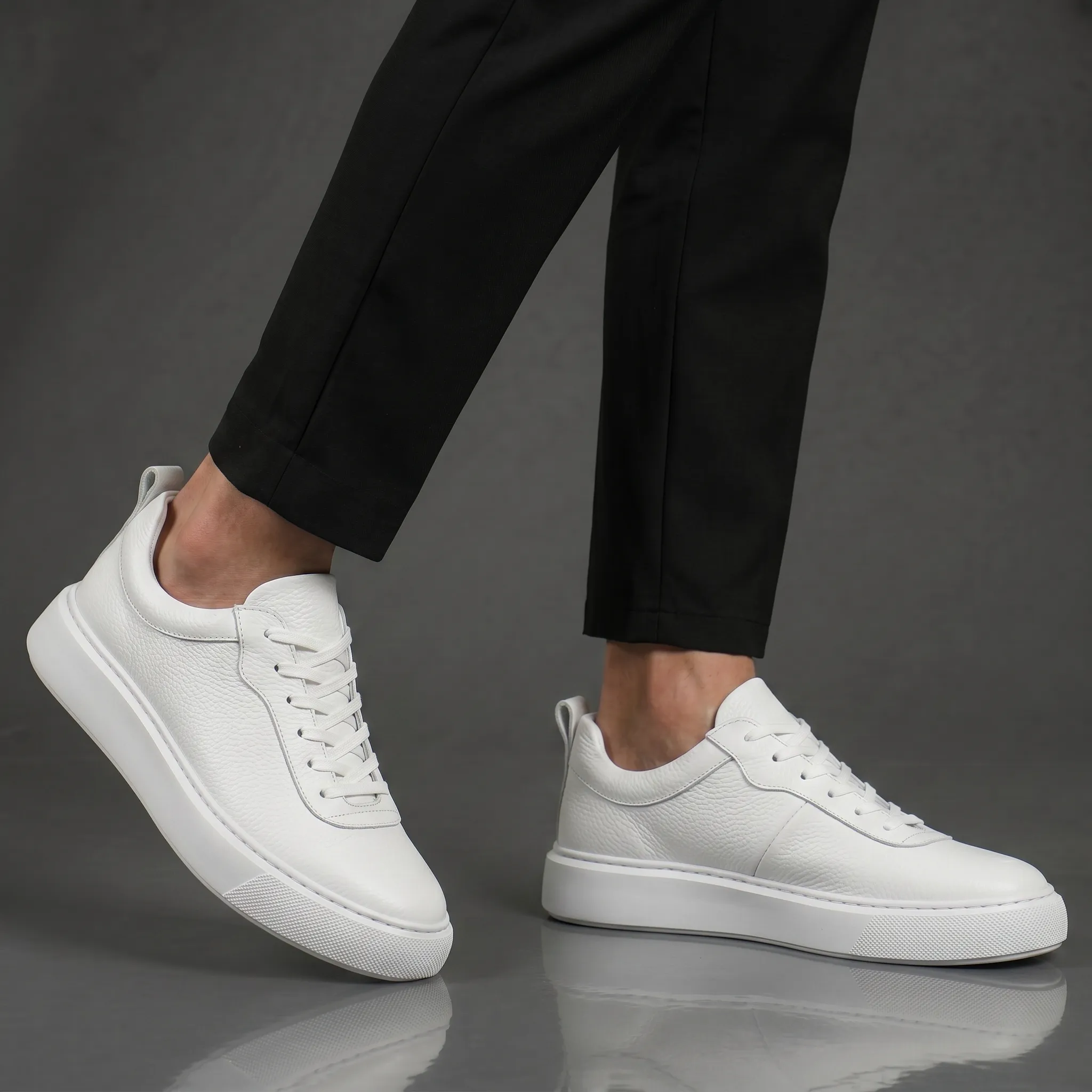 Sneakers Blanc en Cuir  - Semelle Légère Confortable - Image 7
