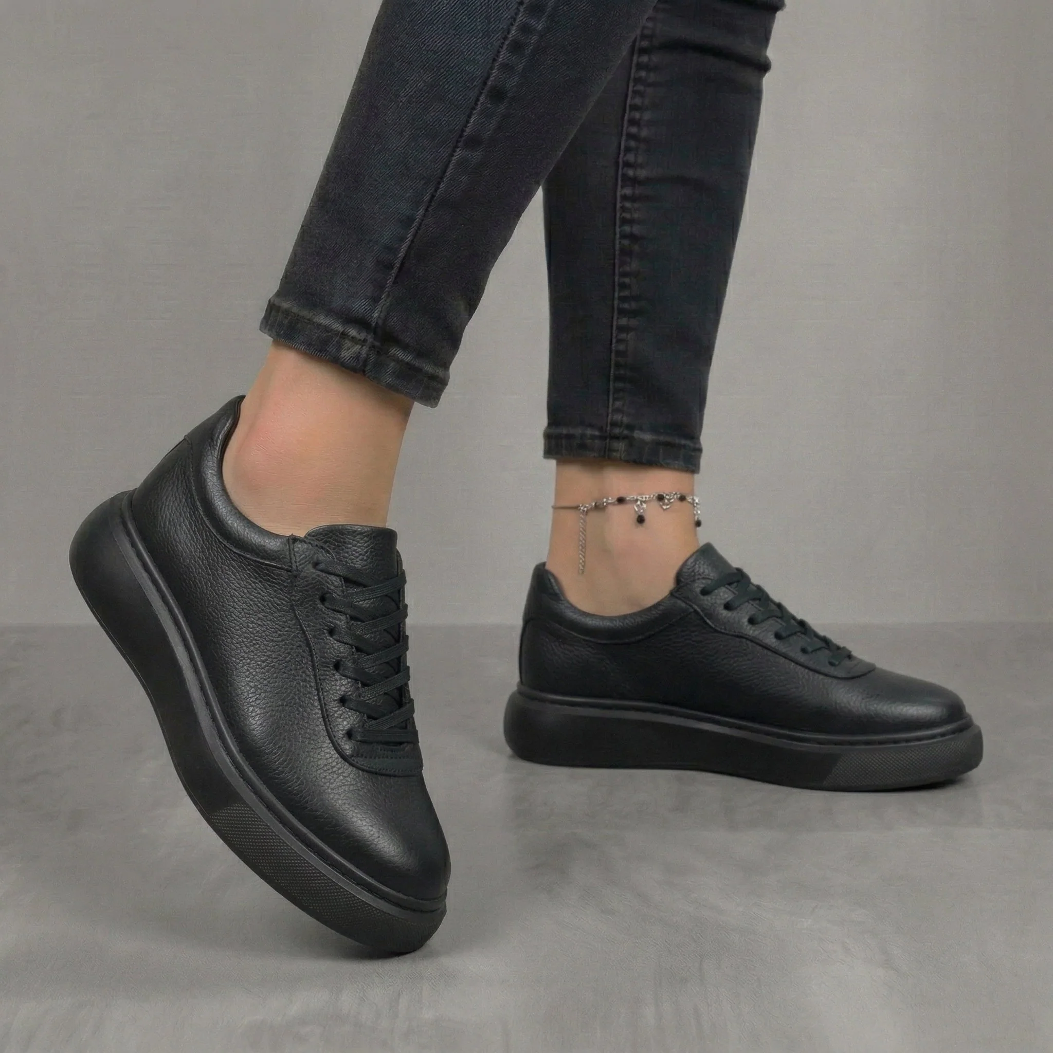 Sneakers Noir en Cuir Confortable - Femme - Image 2