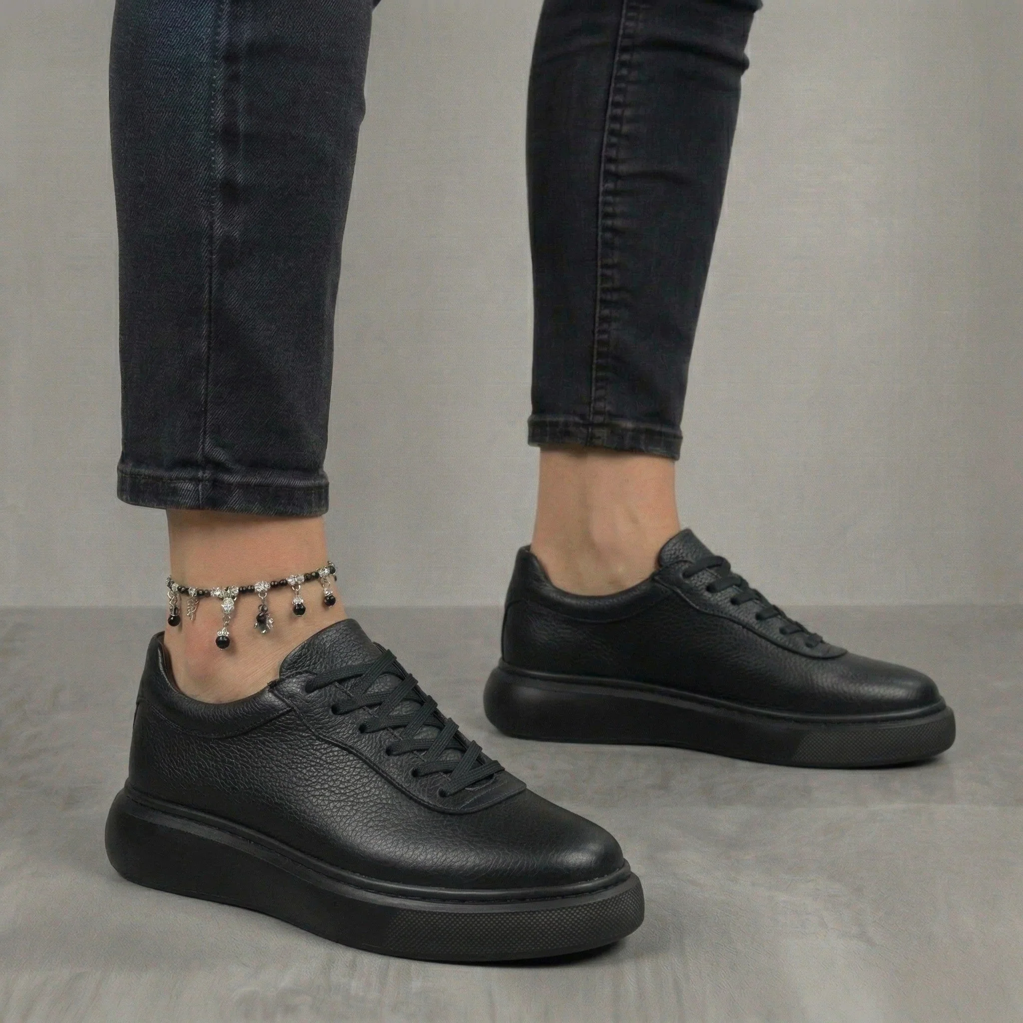 Sneakers Noir en Cuir Confortable - Femme - Image 6