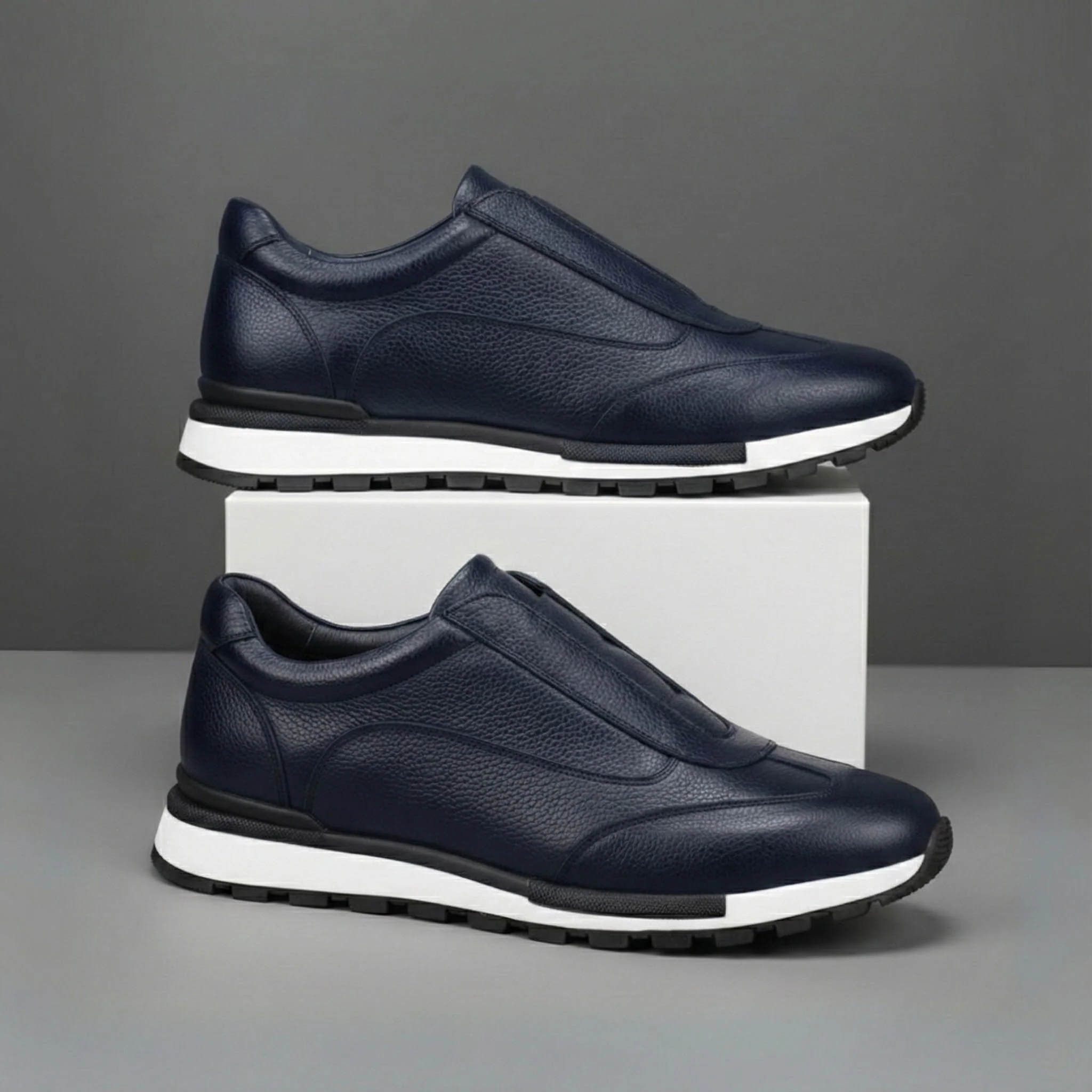 Sneakers BleuMarine en Cuir Grainé - Tres Confortable - Image 6