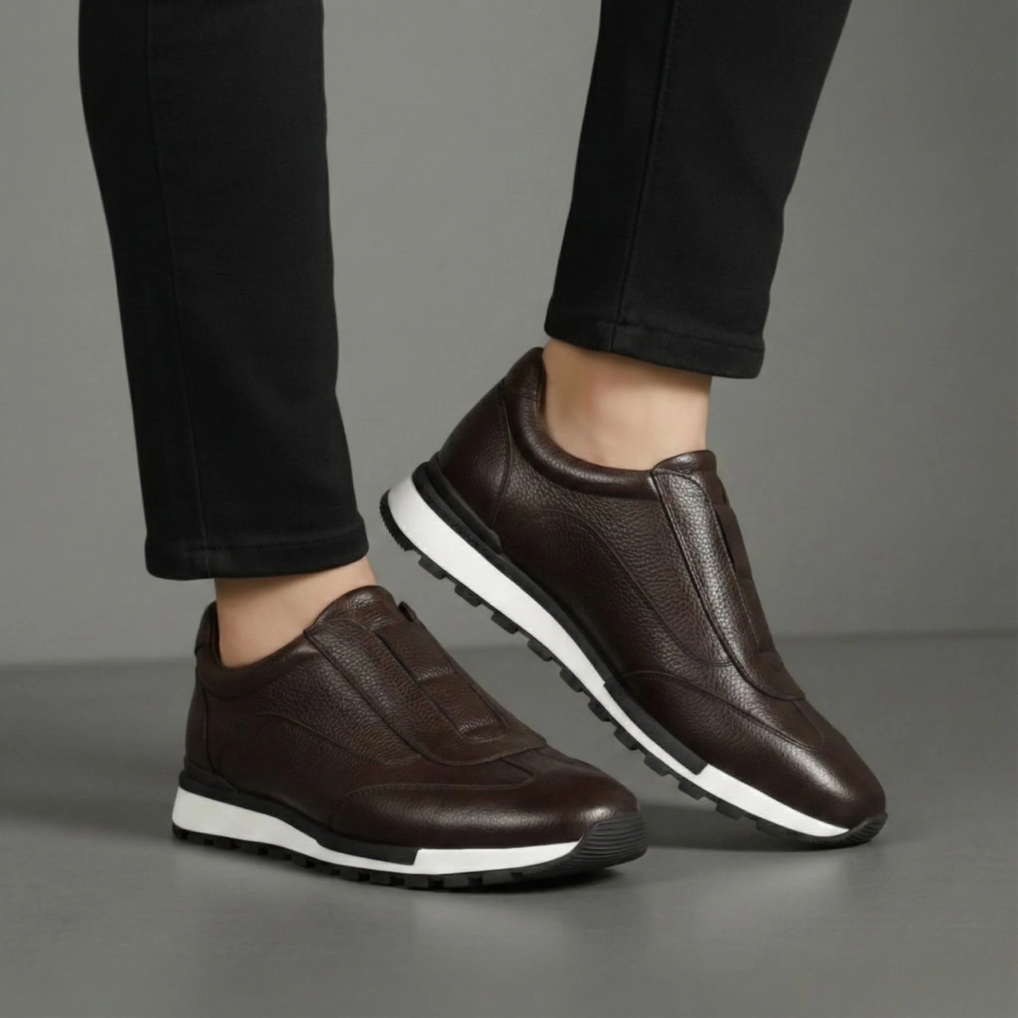 Sneakers Marron en Cuir Grainé - Tres Confortable - Image 5