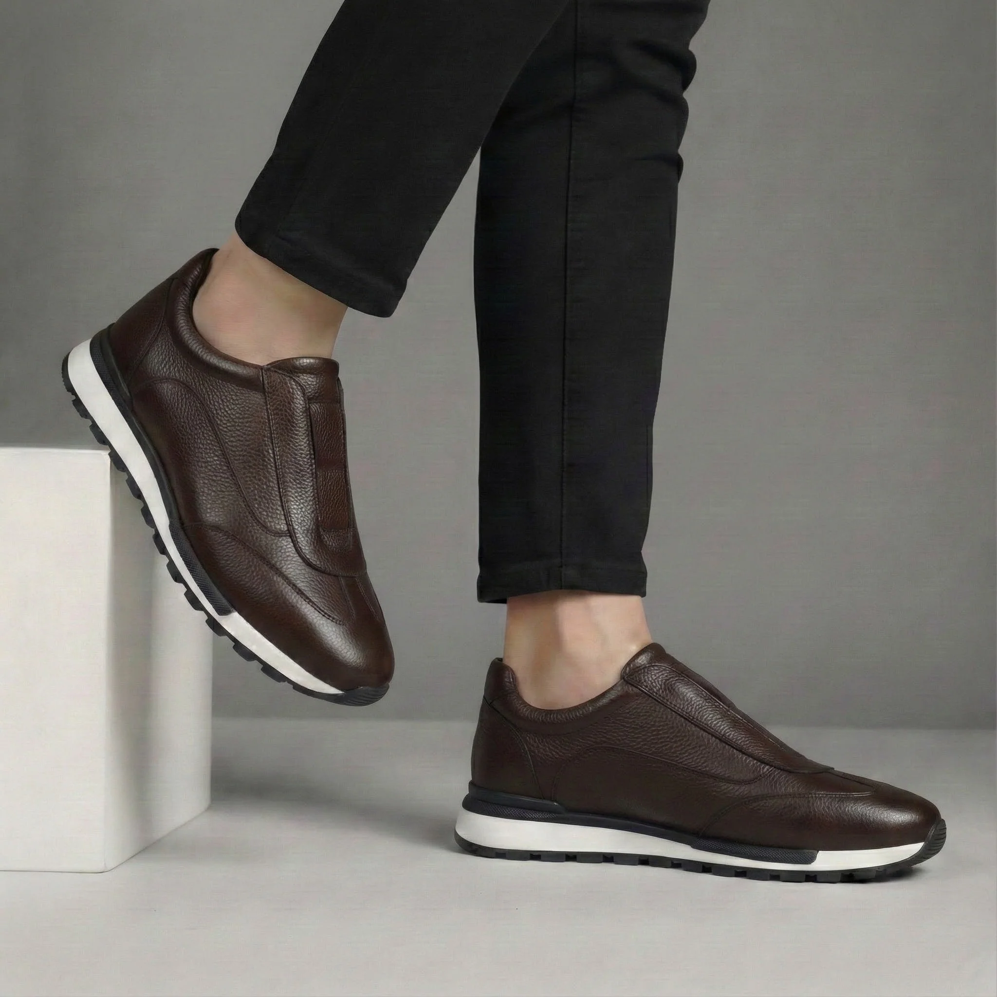 Sneakers Marron en Cuir Grainé - Tres Confortable - Image 4
