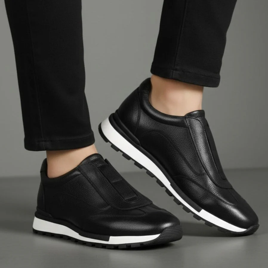 Sneakers Noir en Cuir Grainé - Tres Confortable - Image 4