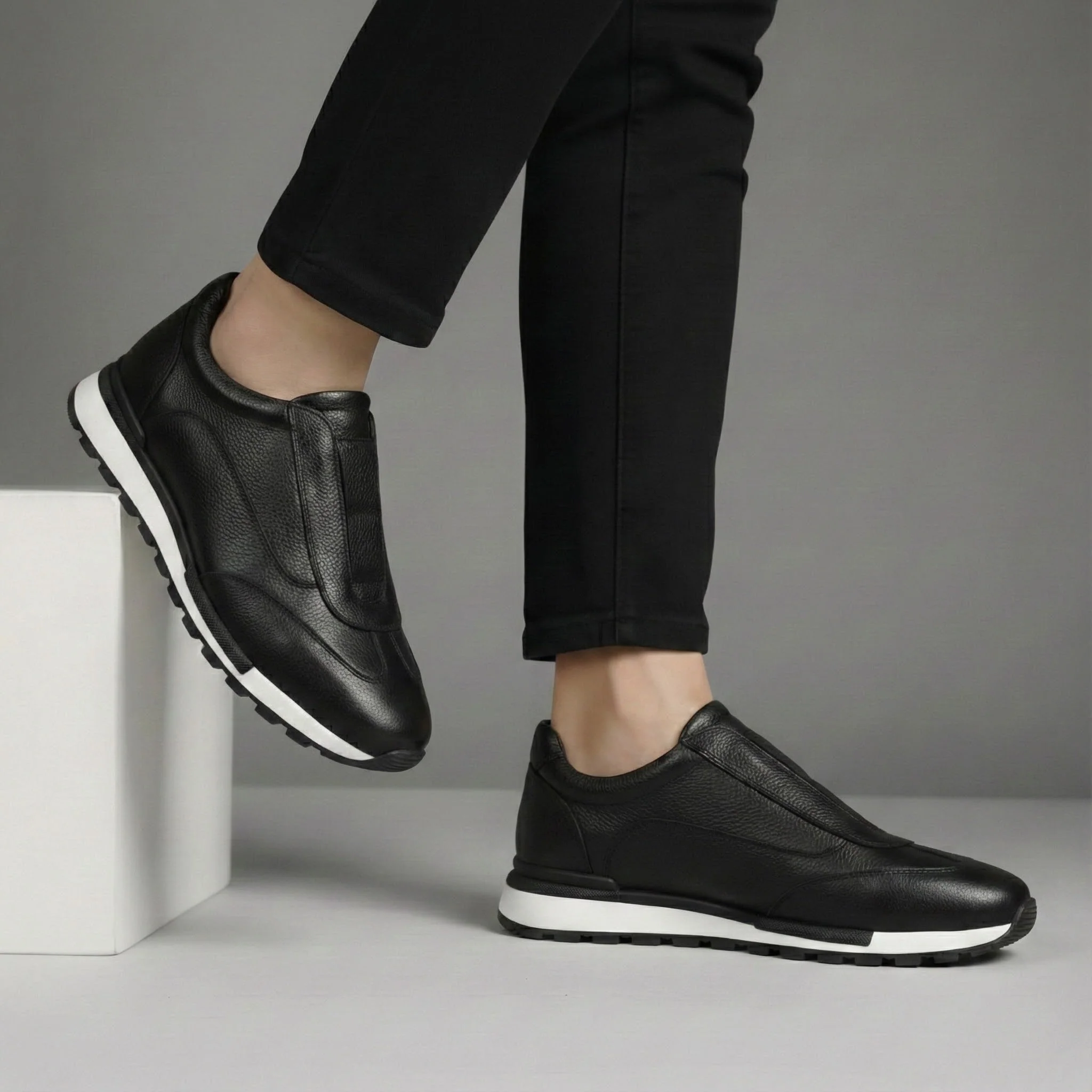 Sneakers Noir en Cuir Grainé - Tres Confortable - Image 5