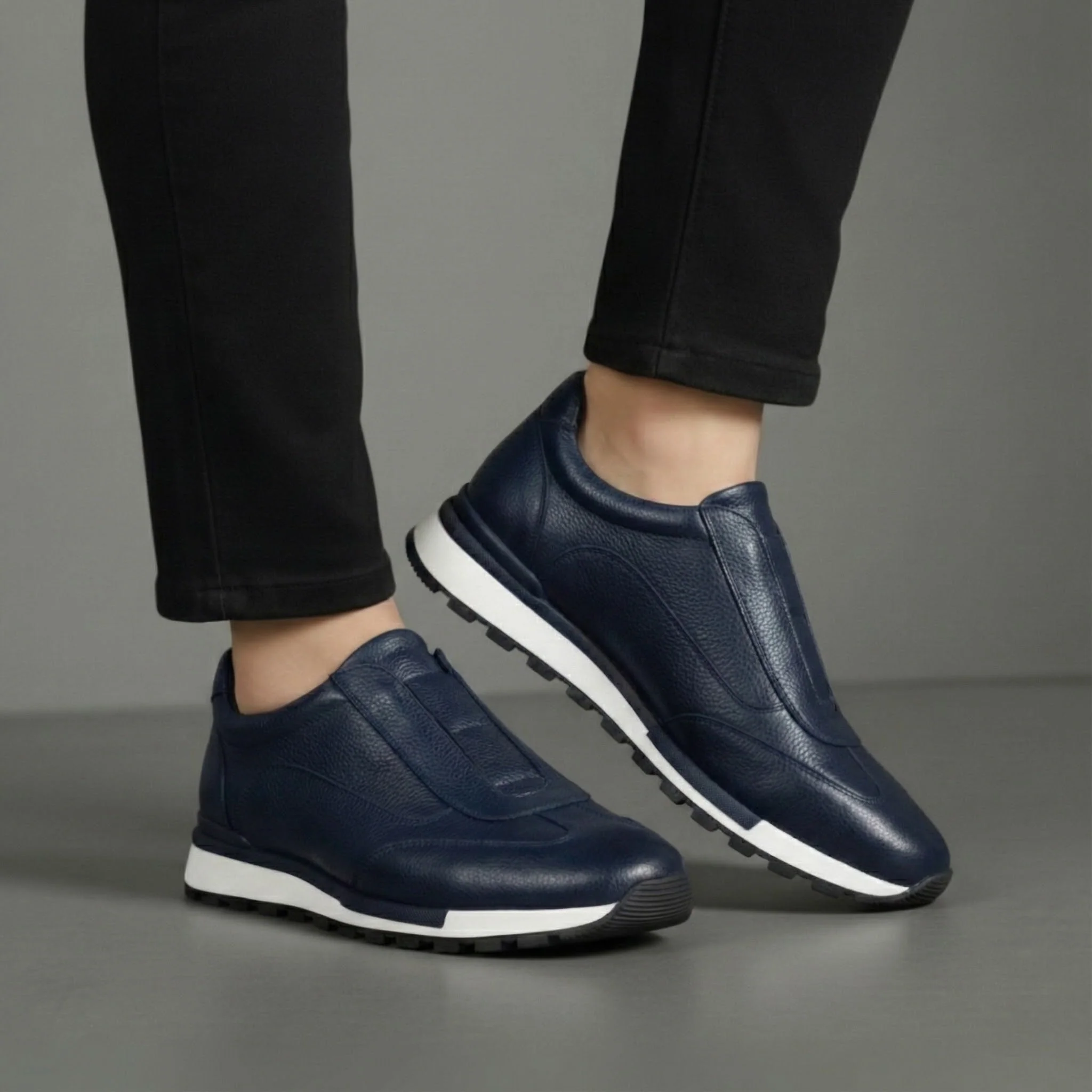 Sneakers BleuMarine en Cuir Grainé - Tres Confortable - Image 5