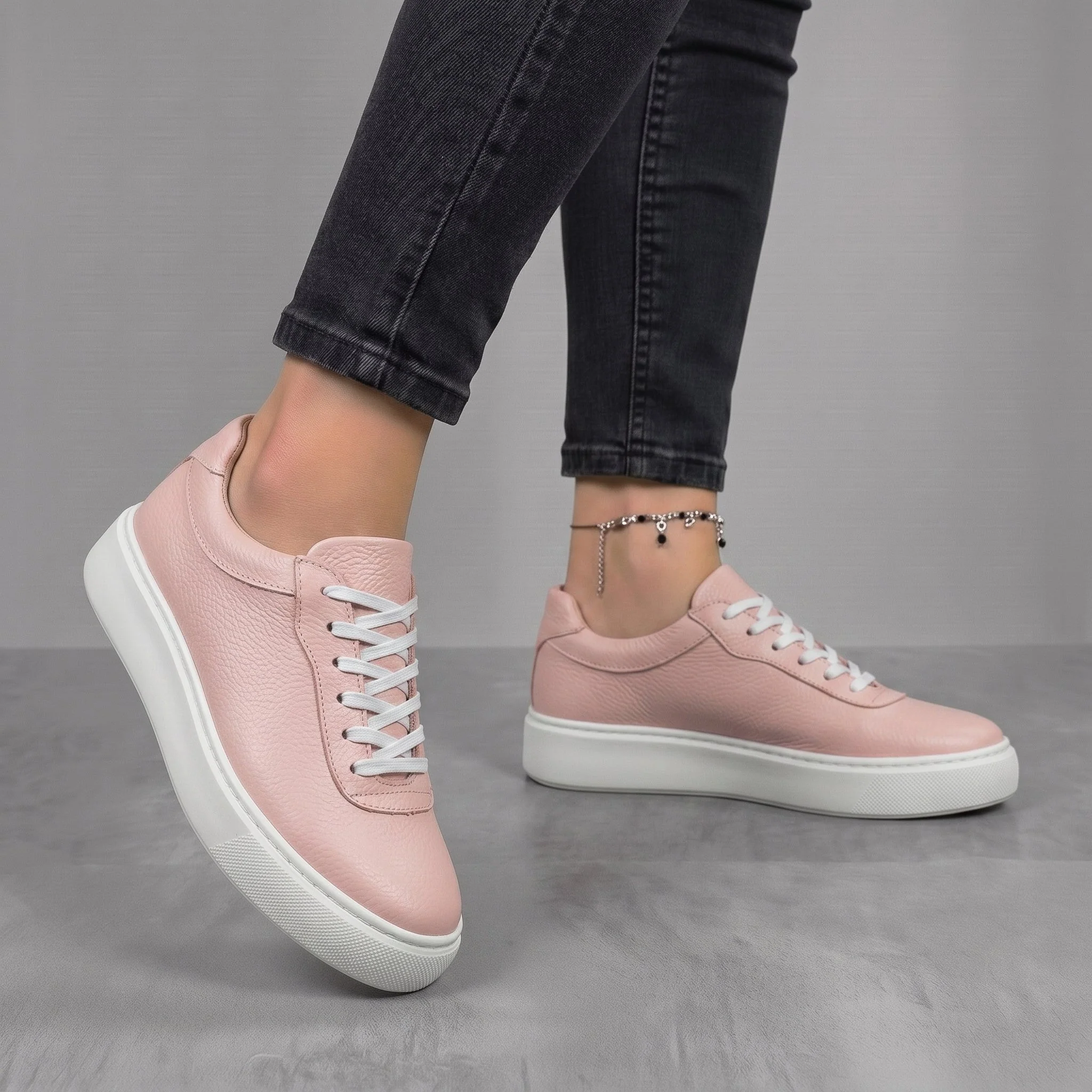 Sneakers rose délicat en Cuir Grainé  Tres Confortable - Femme - Image 2