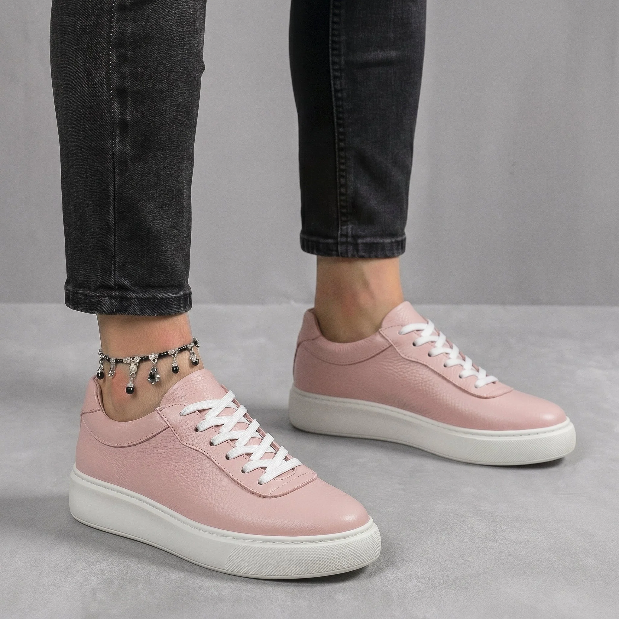 Sneakers rose délicat en Cuir Grainé  Tres Confortable - Femme - Image 3