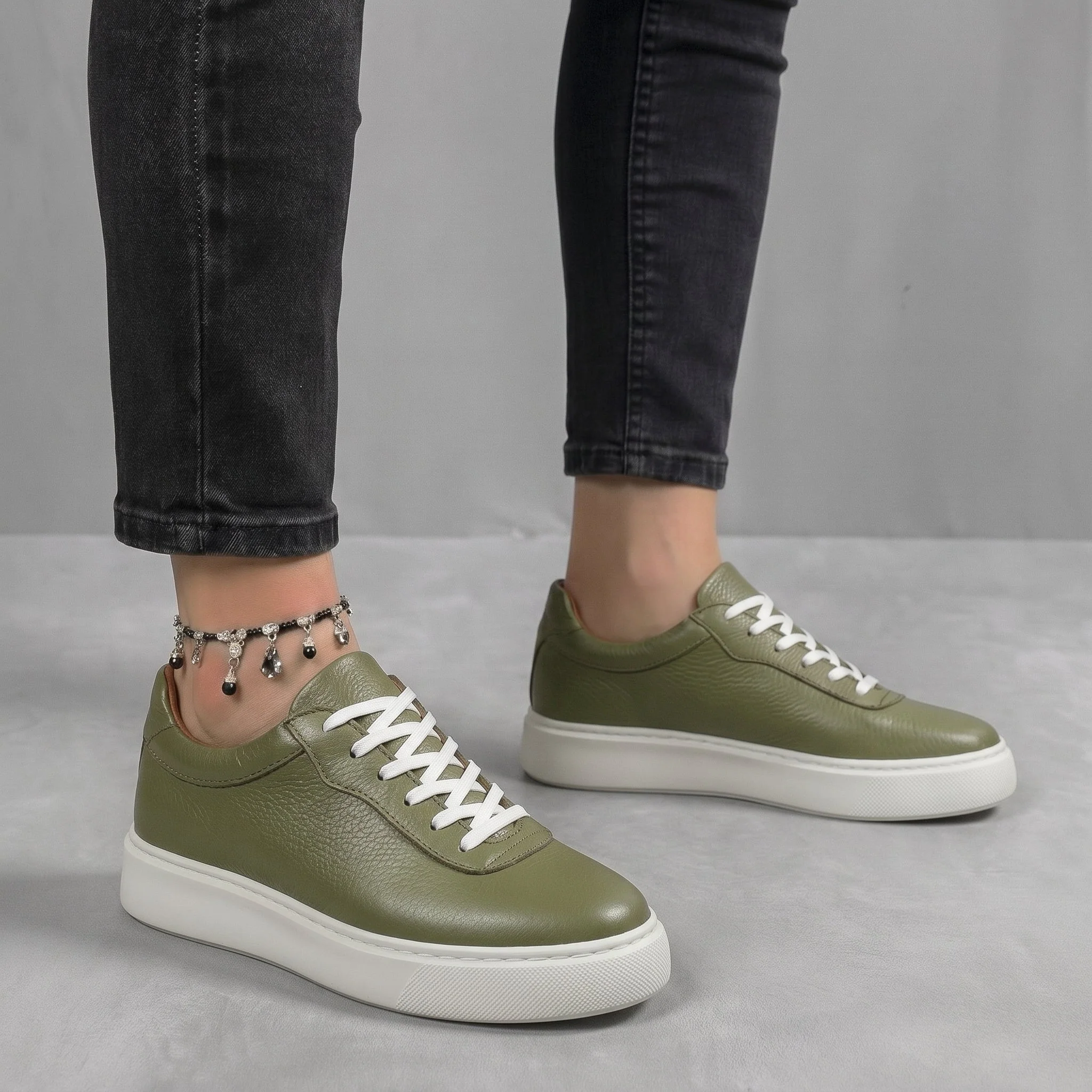 Sneakers Vert en Cuir Grainé Tres Confortable - Femme - Image 4