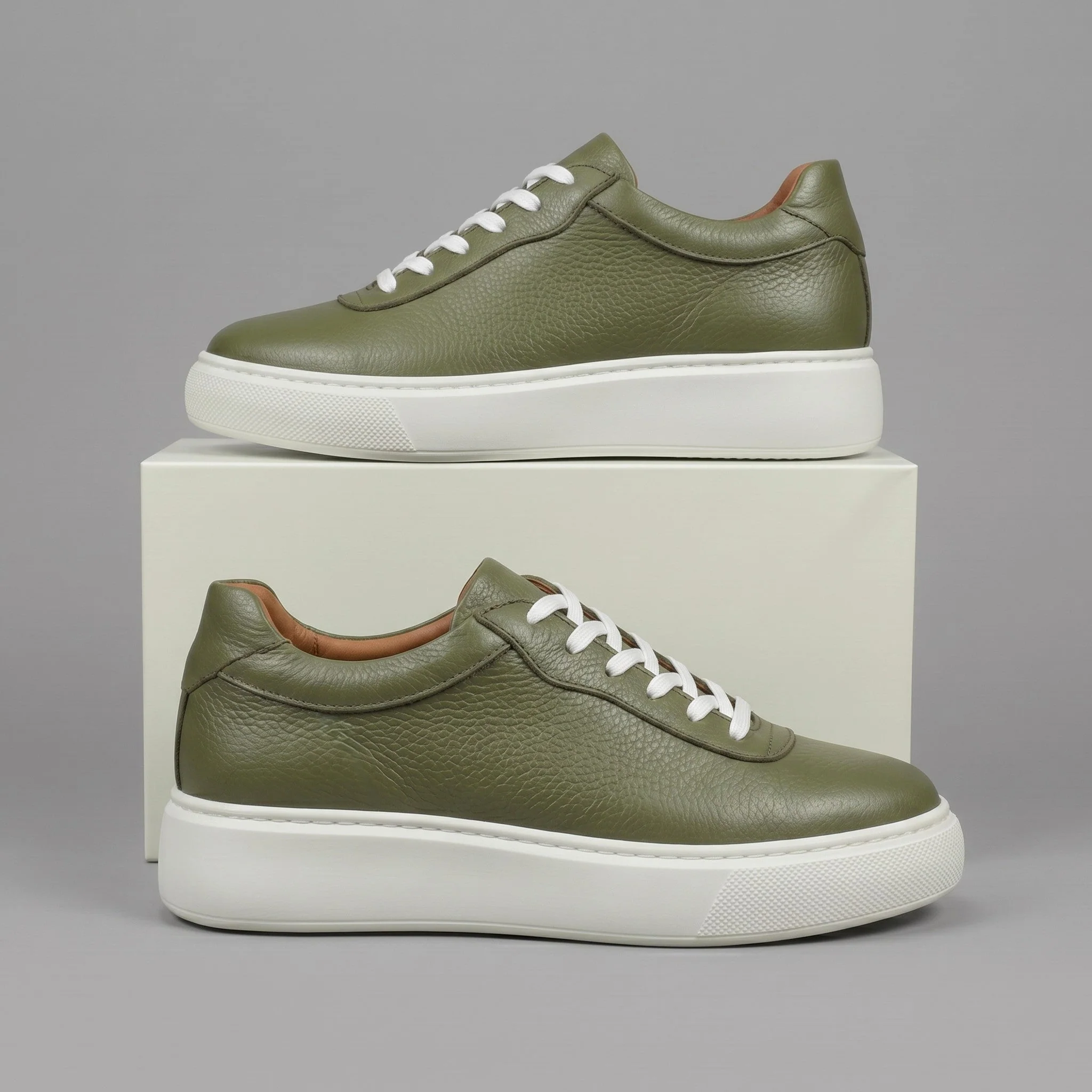 Sneakers Vert en Cuir Grainé Tres Confortable - Femme - Image 6